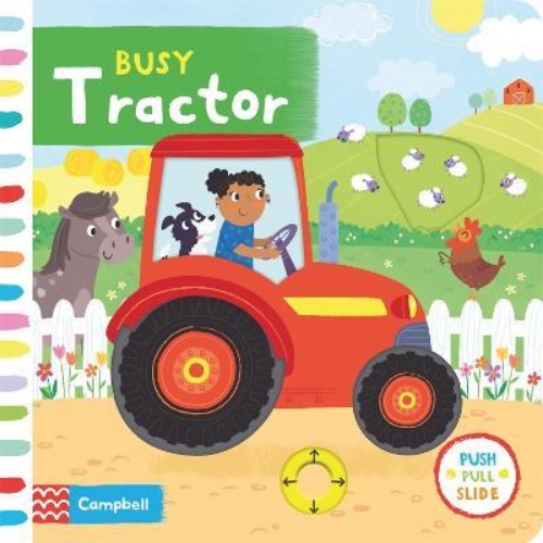 Picture of Busy Tractor push pull slide board book