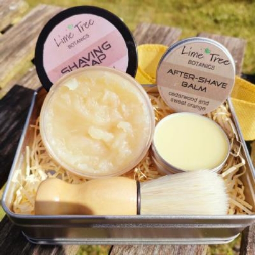 Picture of Shaving Kit: Cedarwood and Sweet Orange shaving soap, balm, and brush